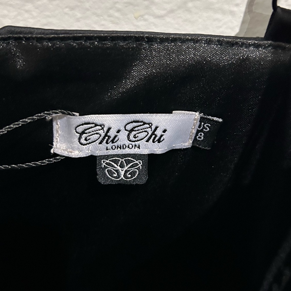 Chi Chi London Black Satin Mini Dress-Size US 8- NWT - Picture 8 of 14